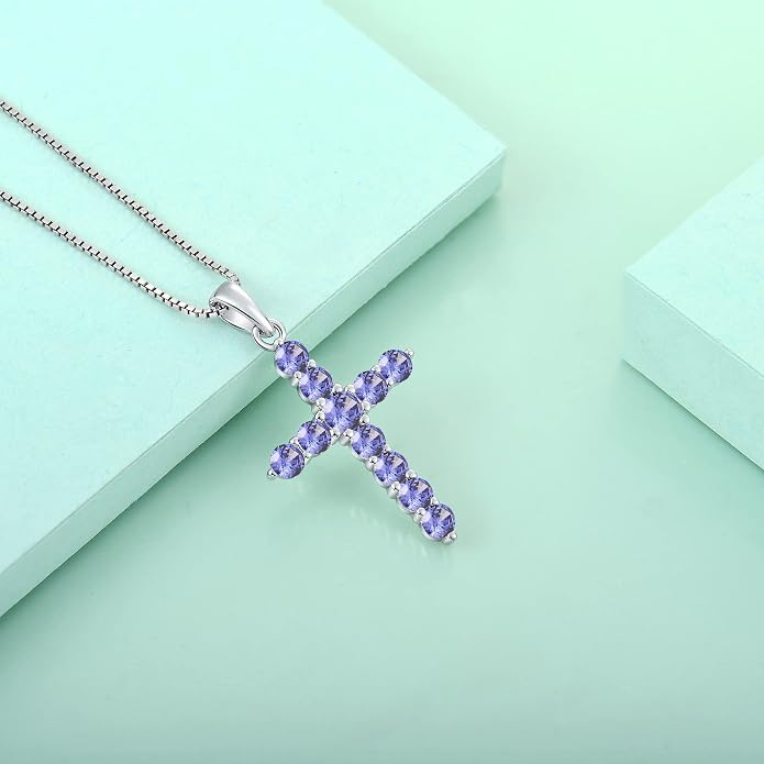 STARCHENIE Cross Necklace Sterling Silver Crucifix Pendant Gemstones Jewelry for Women