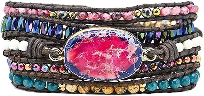 Women Wrap Bracelets Boho Natural Stone Jasper Turquoises Strand Bracelet Jewelry Collection