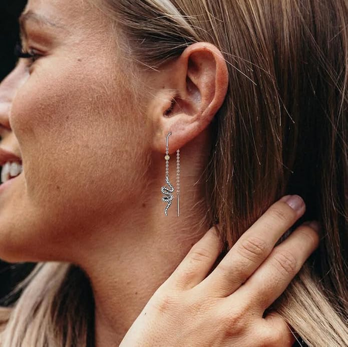 3 Pairs Threader Earrings 925 Sterling Silver Long Chain Earrings Bar/Ball Wrap Threader Drop Earrings for Women Lightweight Minimalist Mother's Day Jewelry Set