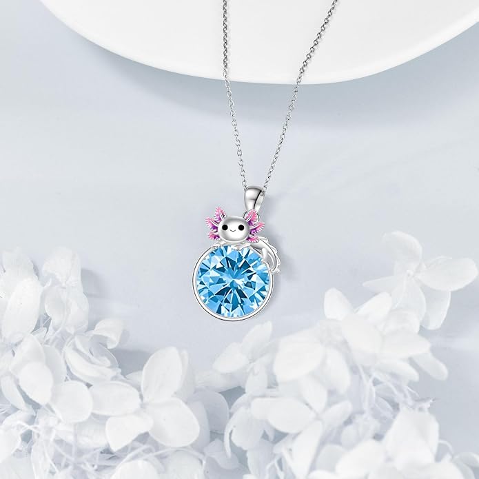 Birthstone Axolotl Necklace Sterling Silver Axolotl Pendant Cubic Zirconia Jewelry Birthday Gifts for Women Men