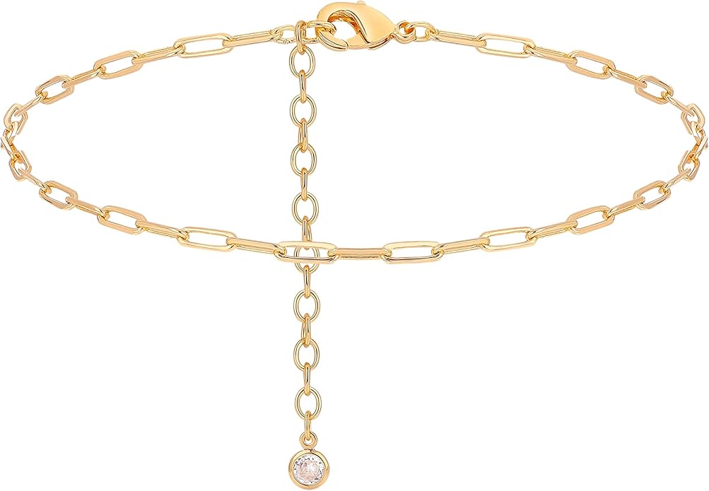 LOYATA Dainty Ankle Bracelet,14K Gold Plated Tiny Bead Anklet Dainty White Cubic Zirconia Cross Tassel Foot Chain Cute Lucky Moon Evil Eye Foot Jewelry Boho Anklets for Women