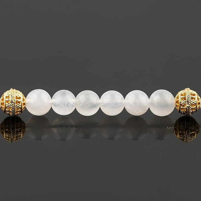 AAA Grade Natural Gemstone Beaded Bracelet, 14K Gold Plated with Evil Charm, Wicca & Reiki Healing Crystals, Handmade Bohemian Jewelry, Christmas Gift for Women (7+1inch)
