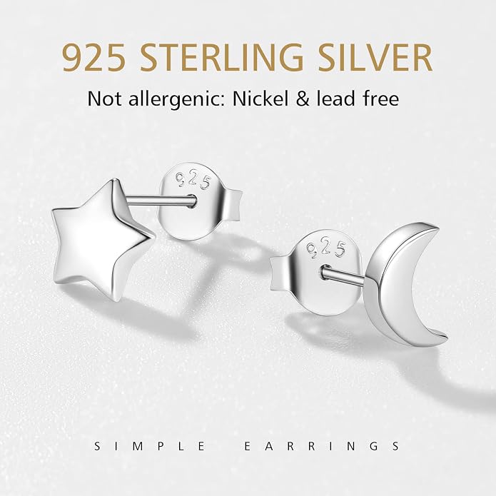 FindChic Hypoallergenic Sterling Silver Small Bar/Heart/Dot/Triangle/Butterfly/Lightning Studs Earrings Minimalist Geometric Jewelry Valentine Gifts for Women Men Girls, with Gift Box