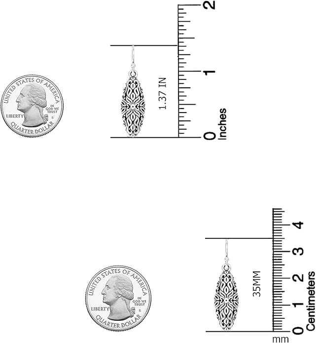 Charmsy 925 Sterling Silver Light-Weight Antique Filigree Teardrop Drop Earrings for Women
