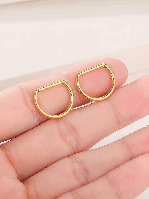 Oveta Titanium D Shaped Nipple Rings 14G for Nipple Piercing Jewelry Higned Segment Clicker Ring Hoops 11mm 12mm 14mm for Women Men, Silver Gold Black, 2PCS