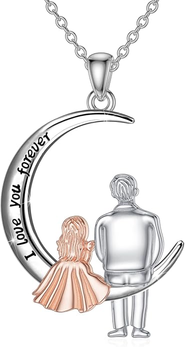 PROESS S925 Sterling Silver Daughter Heart Pendant Necklace from Dad Mom I Love You Forever Jewelry