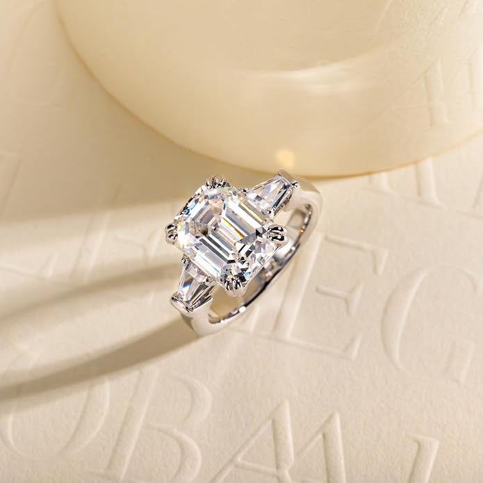 3ct-7ct Cubic Zirconia 3 Stones Engagement Rings 5A Grade Simulated Diamond Cushion Cut/Emerald Cut/Asscher Cut/Heart Cut CZ Anniversary Promise Wedding Rings for Women