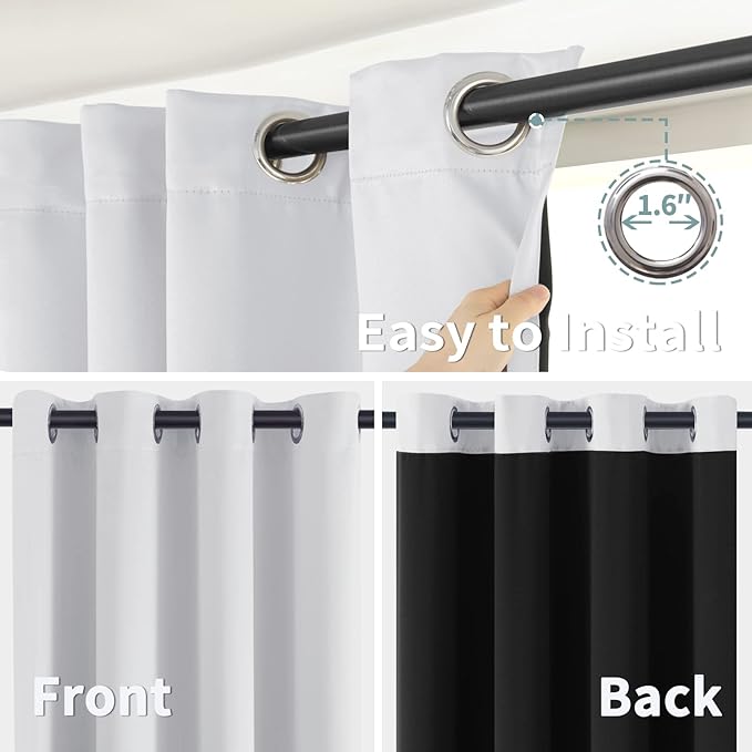BGment Greyish White 100% Blackout Curtains for Living Room 72 Inch Length 2 Panels, Thermal Insulated Full Light Blocking Energy Save Window Drapes for Nursery Bedroom Darkening, 42 Inch Wide Each
