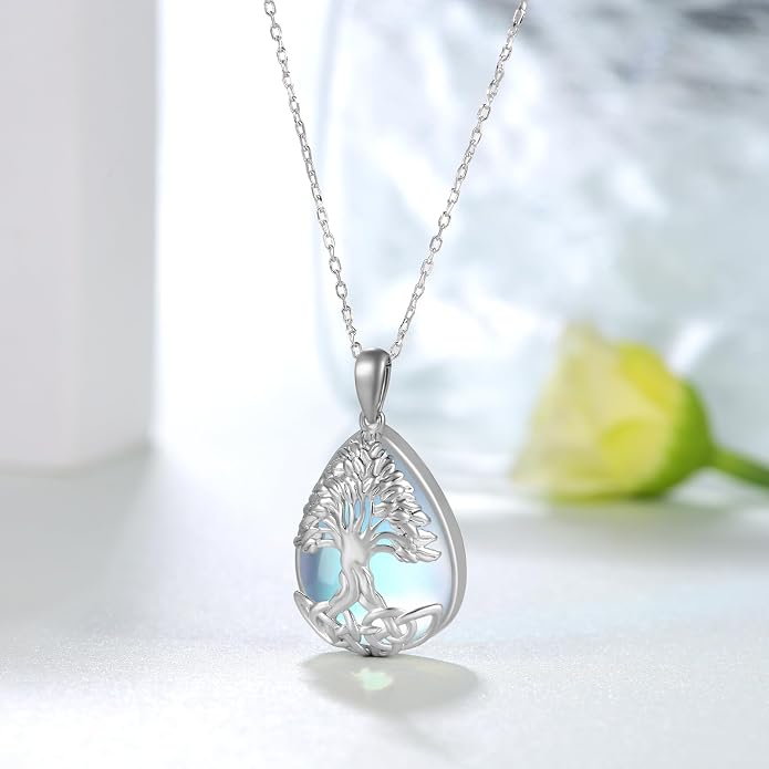 Teardrop Moonstone/Turquoise Necklace for Women 925 Sterling Silver Cage Filigree Necklaces Anniversary Birthday Jewelry Gift for Women