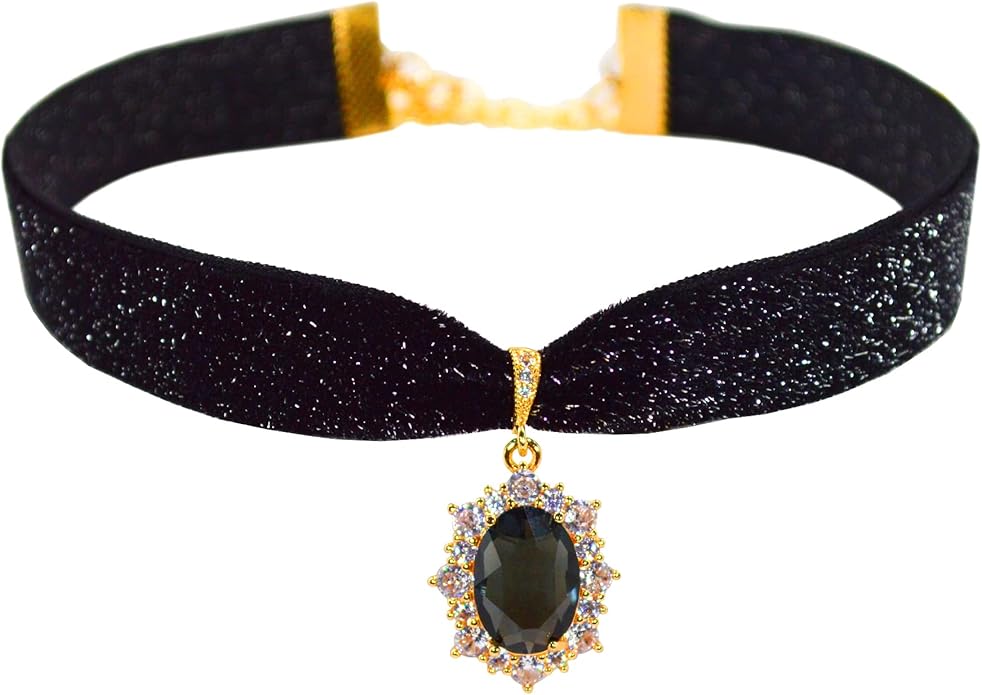 MOMOCAT 14K Gold Plated Sapphire Imitation Velvet Choker Necklace for Women Thick Chokers Birthstone Chocker Vintage Pendant Necklaces Chockers for Women Teen Girls Princess Costume Jewelry Aesthetic