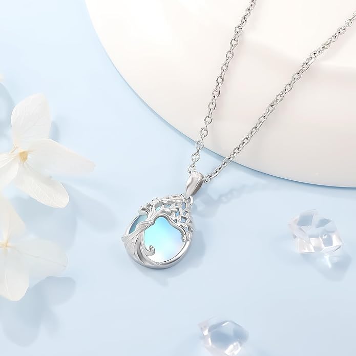 Odinstone Tree of Life Necklace, Sterling Silver Pendant for Women Family Tree Necklaces Jewelry for Mom/Wife/Grandma(With Fine Gift Box)