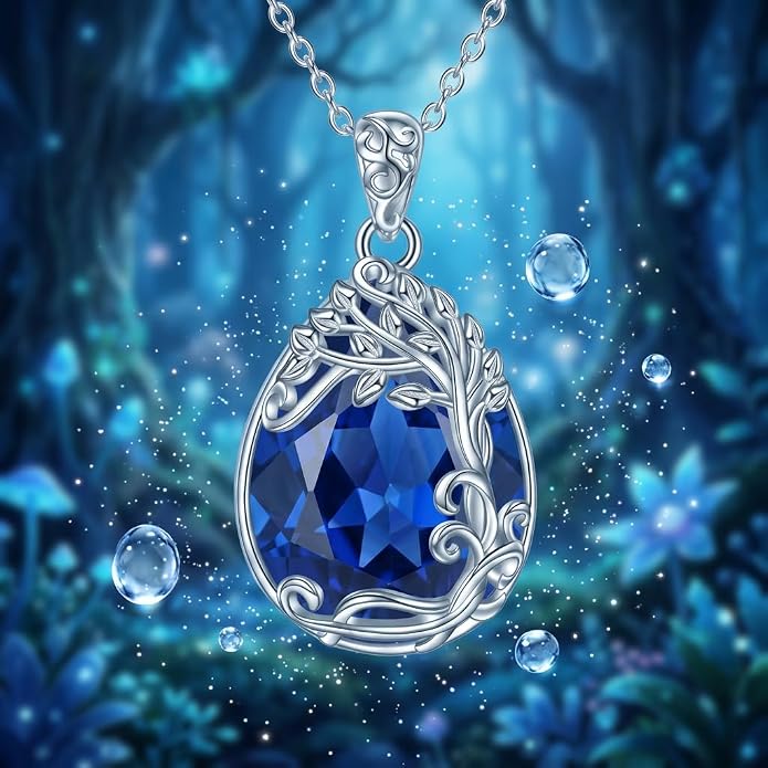 Teardrop Moonstone Necklace for Women Tree of Life/Filigree Birthstone Pendant Necklace Jewelry