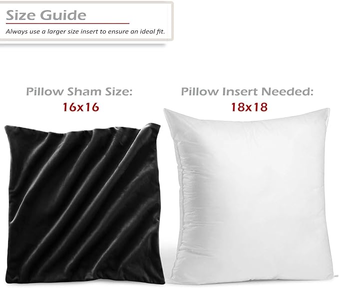 Nestl Throw Pillow Covers, Cozy Velvet Decorative Outdoor Pillow Covers 16 x 16 Inches, Soft Solid Cushion Covers for Sofa, Bed and Car, Set of 2 - Black
