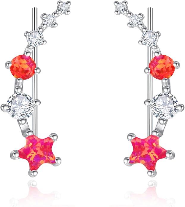 Dreamboat Star Ear Climbers Earrings for Women 925 Sterling Silver Star Ear Cuffs Crawler Earring Cubic Zirconia Climbing Jewelry Wedding Birthday Gifts