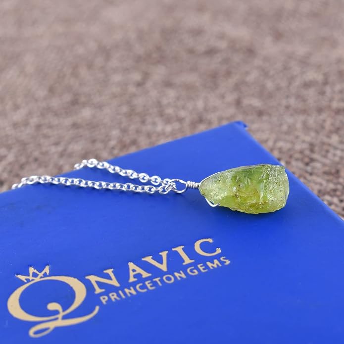 Raw Gemstone Dainty Pendant Necklace for Women, Natural Birthstone Handmade Jewelry, Healing Chakra Crystal, Silver Plated Chain 18" Birthday Gift for Her