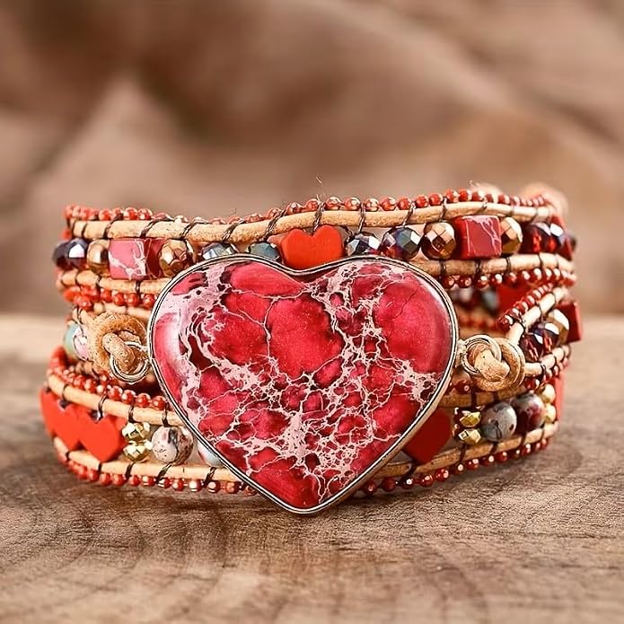 Women Wrap Bracelet Boho Natural Jasper Crystal Stone Beads Strand Bracelets