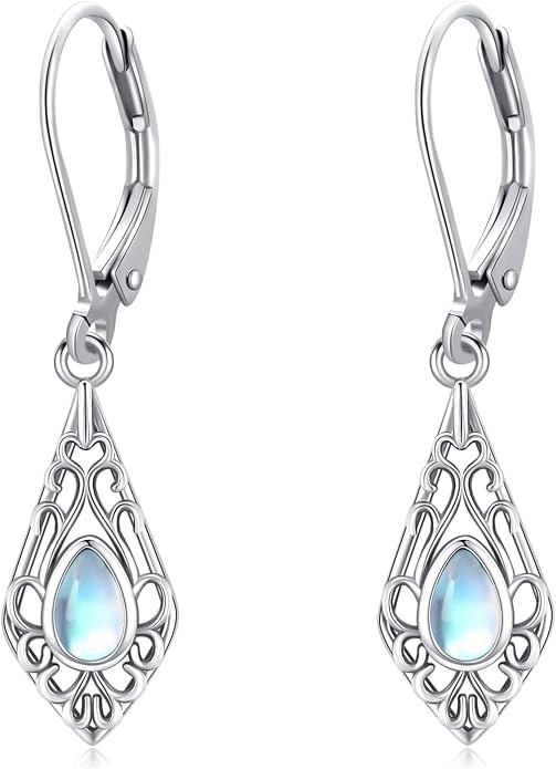 Dangle Earrings Sterling Silver Moonstone/Turquoise/CZ/Crystal Earrings for Women Tree of Life Animal Filigree Leverback Earrings Jewelry Gifts