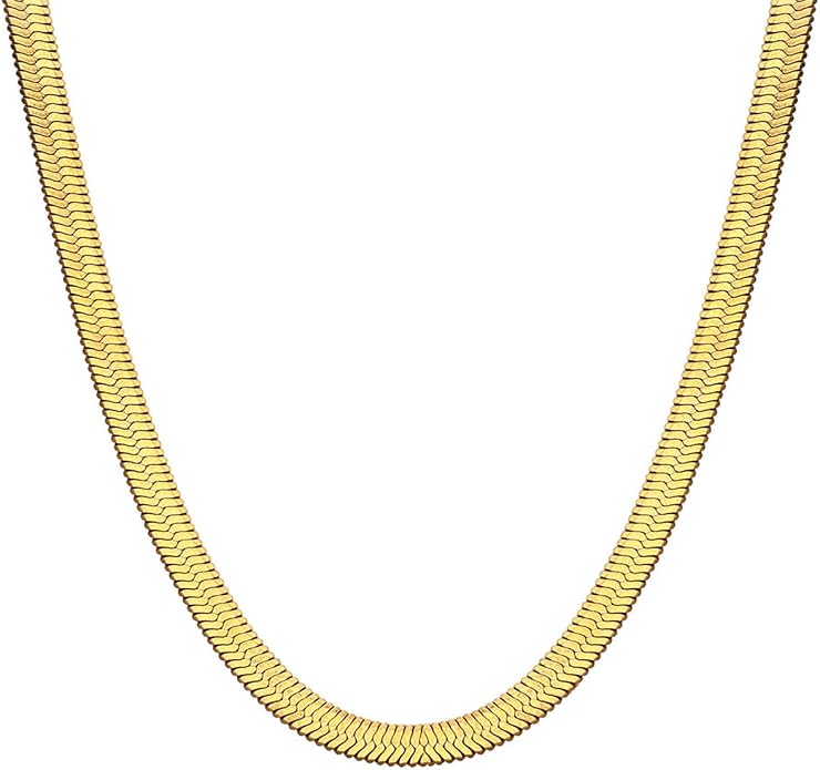Gold Herringbone Necklace For Women - Rope Chork,Flat Snake Chain Necklaces in 18K Gold & White Gold Plated Tone - Simple Daily Jewelry-Tarnish Free-16-18in