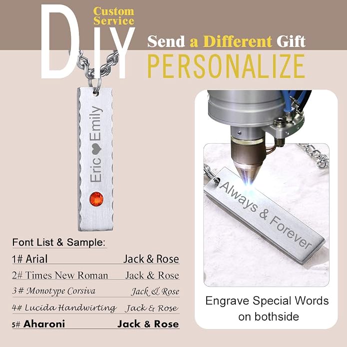 GOLDCHIC JEWELRY Personalized Birthstone Name Necklaces for Men Women, Engraved Family Names Necklace with Birthstone Vertical Bar Necklace, Pendant for Husband/Father/Grandma/Wife Birthday Gifts
