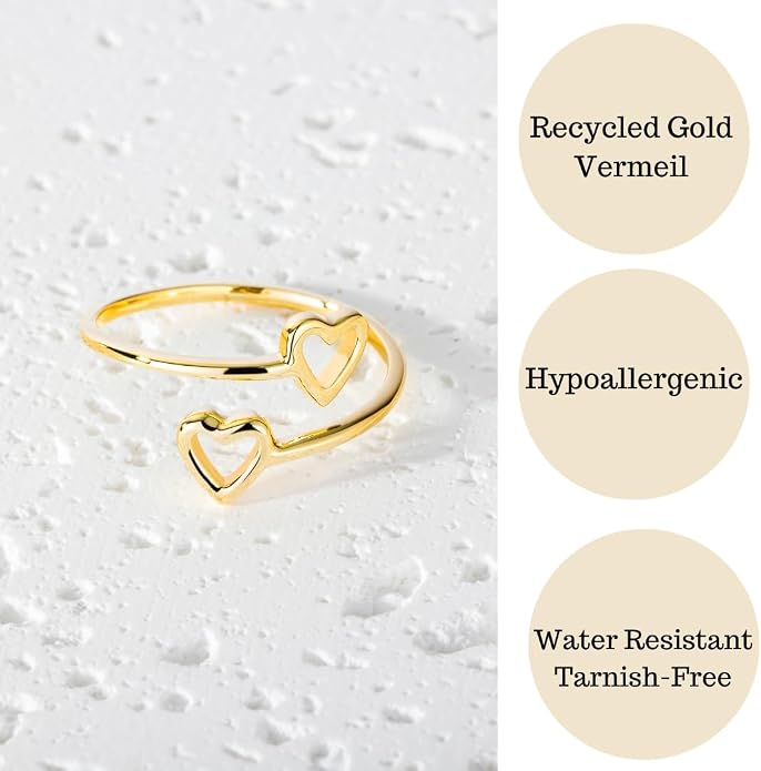 18k Gold Plated Simple Minimalist Heart Adjustable Stackable Halo Ring Band for Women Valentines Day Gifts for Her Comes with a Gift Box