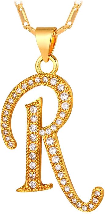 U7 Initial Necklace for Women, Gold/Platinum Plated CZ Crystal Letter A-Z Pendant Necklace, Shiny 20 Inch Name Chain Dainty Personalized Jewelry for Men Mom Wife Friend