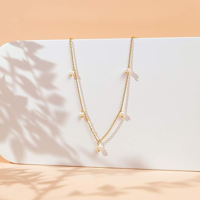 PAVOI 14K Gold Plated Station Necklace - Simulated Diamond Layering Necklaces - Womens CZ Chain