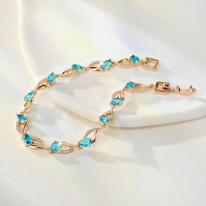 Richapex Diamond Tennis Bracelet for Women, Eternity Bracelet Blue Cubic Zirconia, Sapphire Bracelet, 18K Gold Plated Hypoallergenic Bracelets -7.48inch/190mm