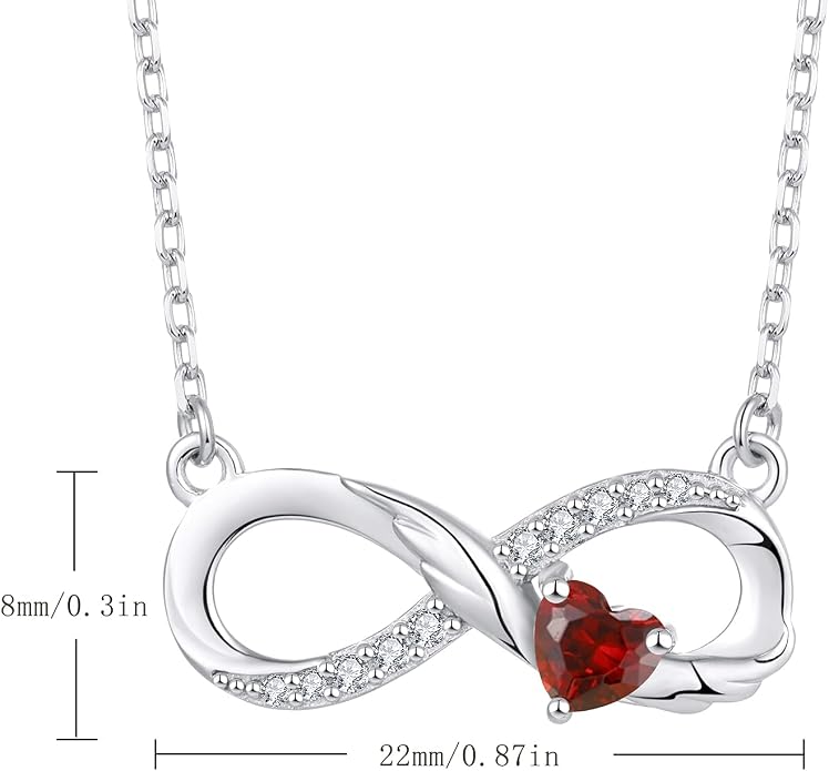 STARCHENIE Infinity Necklace 925 Sterling Silver Angel Wings Heart Birthstone Necklace for Women