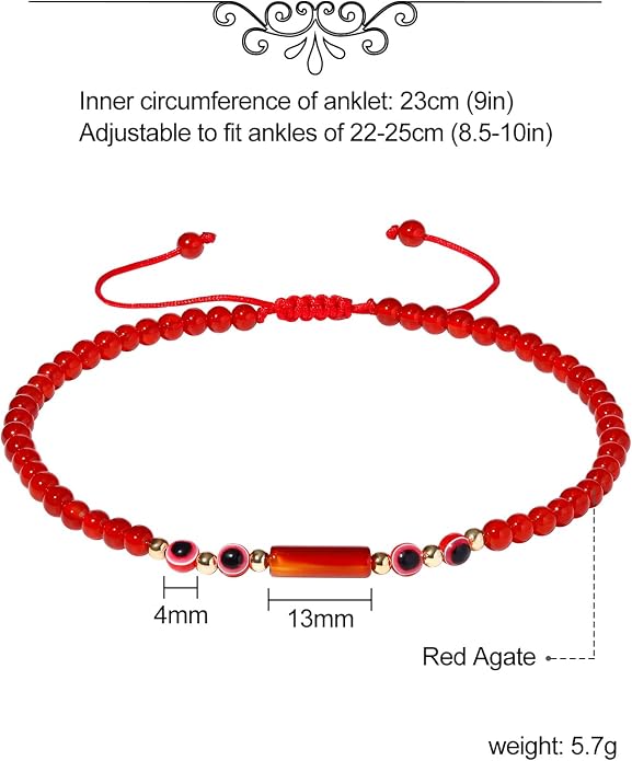 Spiritual Agate Evil Eye Beaded Anklet Protection Beach Jewelry
