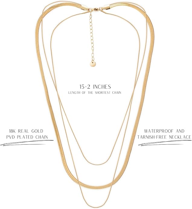 Layered Necklaces | Waterproof 18k Real Gold Plated Jewelry | Non Tarnish | PVD coated | Women's Jewelry | Gold Necklace for Women | Herringbone Necklace for Women | Snake Necklace