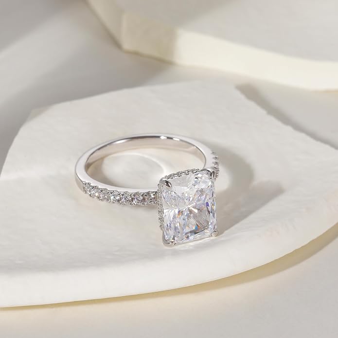 EAMTI 1/2/3/4CT 925 Sterling Silver Engagement Rings Radiant Cut Solitaire Cubic Zirconia CZ Wedding Promise Rings for Her Wedding Bands for Women Size 3-11