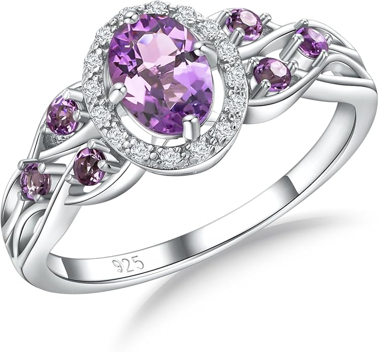 925 Sterling Silver Celtic Knot Engagement Ring for Women Moissanite/Cubic Zirconia Inlaid Oval Shaped Birthstone Rings Cocktail Wedding Birthday Jewelry(with Box)