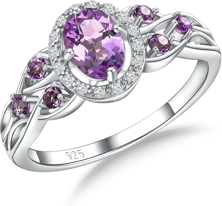 925 Sterling Silver Celtic Knot Engagement Ring for Women Moissanite/Cubic Zirconia Inlaid Oval Shaped Birthstone Rings Cocktail Wedding Birthday Jewelry(with Box)