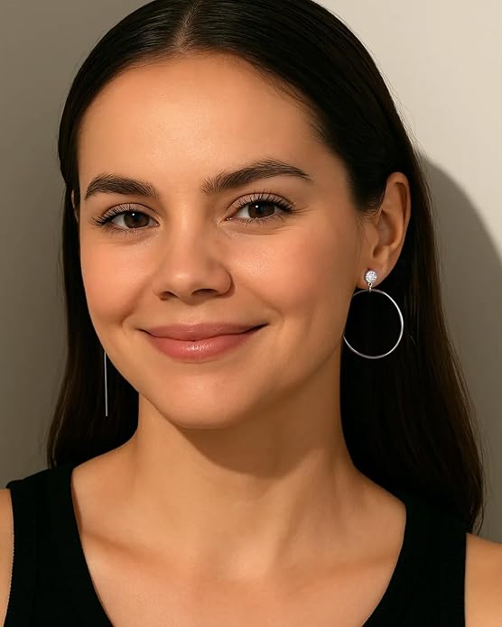 Asymmetrical Chain Dangle Earrings for Women 18K Gold Plated 925 Silver Circle and Long Ear Pin Tassel Chain Triangle Wing-Inspired 6A CZ Drop Earring Geometric Symbolic Earrings Jewelry Gifts