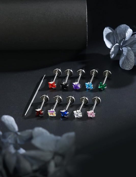20G 18G 16G Astm F136 Titanium Threadless Flat Back Earrings Nose Studs Tragus Helix Conch Cartilage Lobe Earrings Medusa Labret Snake Bite Monroe Lip Ring Piercing Jewelry For Women Men