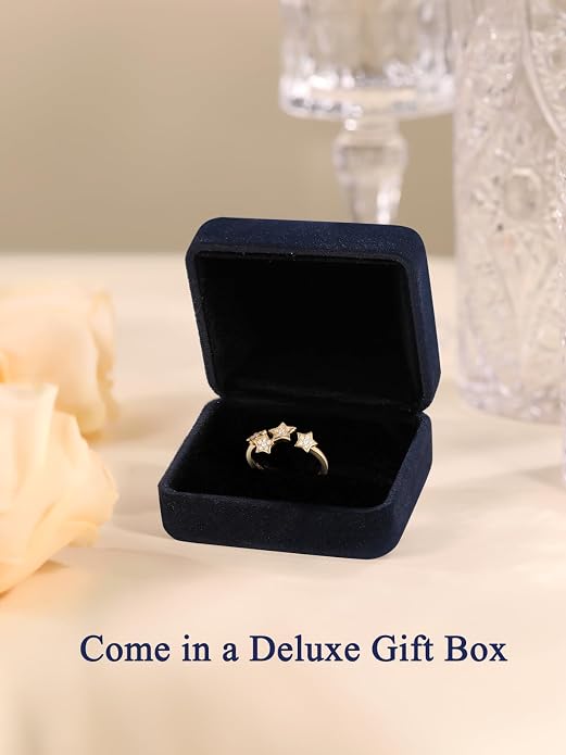 Moissanite Flower/Butterfly/Star Pretty Open Ring for Women, Adjustable Ring, Solid 925 Sterling Silver with Gold Plated, Stackable Ring, Birthday Valentines Anniversary Mothers Day Ideal Gift for Her