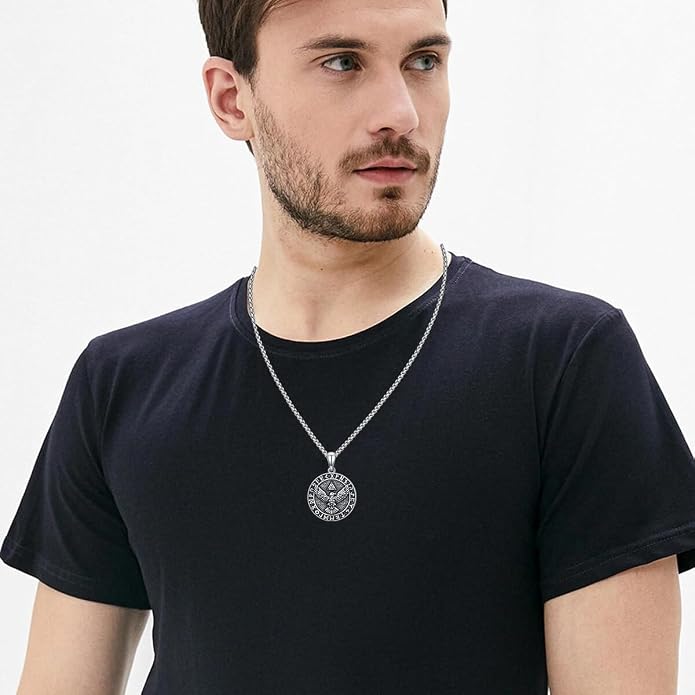 Viking Necklace for Men 925 Sterling Silver Norse Viking Pendant Norse Jewelry for Dad Husband, w/Stainless Steel Chain 22"+2"