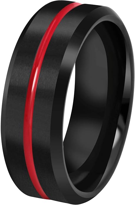 CROWNAL 6mm 8mm 10mm Thin Red Groove Black Brushed Tungsten Carbide Wedding Band Ring Comfort Fit Engraved I Love You Size 5 To 17
