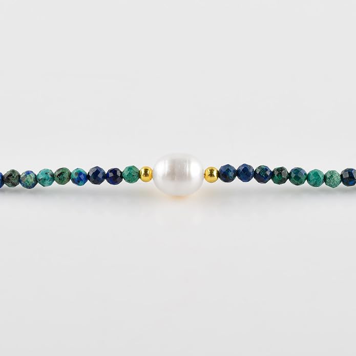 InfinityGemsArt Gemstone Gold Necklace For Women, Birthstone Natural Crystal Stone With Freshwater Pearl Beaded Jewelry, Gold Plated 18 Inch Chain