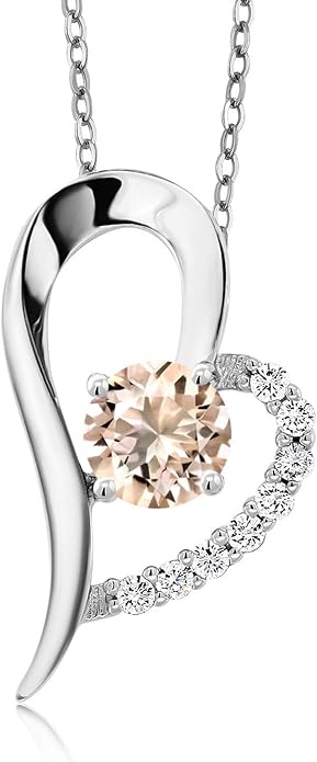 Gem Stone King Heart Shape Pendant Necklace For Women | 925 Sterling Silver | 6MM Round Gemstone Birthstone | Heart Necklace For Women | With 18 Inch Silver Chain
