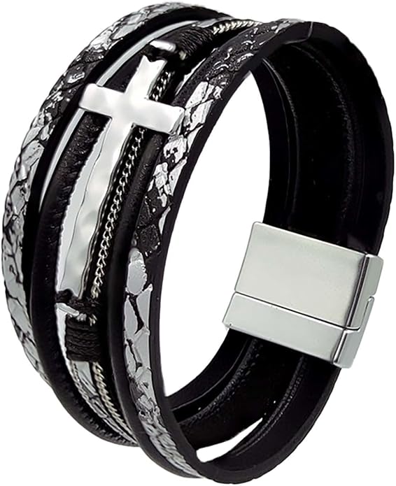 Leather Wrap Bracelets Cross Bracelets Trendy Layered Bracelet for Women Stackable Bracelet Jewelry Birthday Christmas