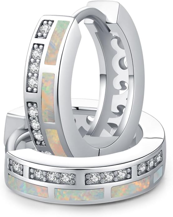 MEDWISE Mothers Day Gifts for Mom Multi Colored Opal Hoop Earrings for Women 925 Sterling Silver Huggie Hoop Earrings Jewelry Gift for Women Daughter Wife Mom Friends