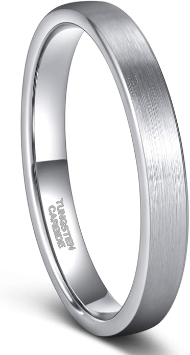 Frank S.Burton 3mm 4mm 6mm 8mm Black/Silver/Rose Gold Tungsten Rings for Women Men Wedding Band Engagement Ring Comfort Fit Beveled Edges Size 4-15