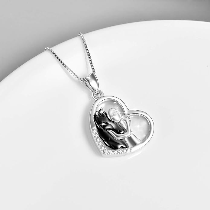 YFN Horse Pendant Necklace Jewelry 925 Sterling Silver Women Embrace Horse Gift For Women