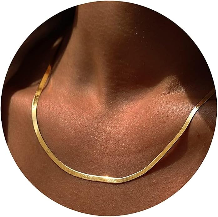 NECOCY 14K Gold Plated Necklaces for Women, Dainty Gold Herringbone Choker Necklace Thin Layered Snake Chain Jewelry for Gifts