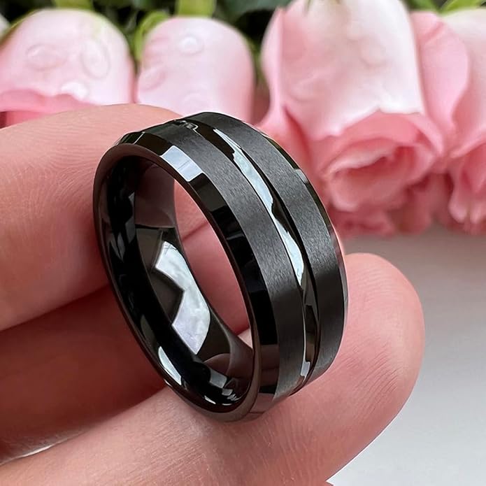 TUTISS 6mm 8mm Silver/Black/Blue/Gunmetal/Gold/Rose Gold Tungsten Rings for Men Women Fashion Engagement Wedding Bands Matte Finish Beveled Edges Comfort Fit