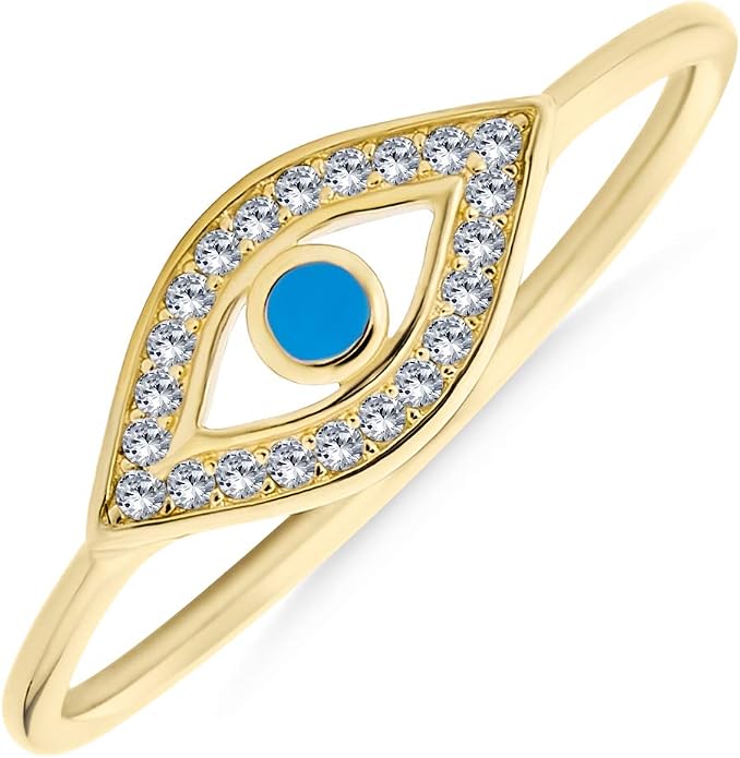 Bling Jewelry Minimalist 14K Rose Gold Plated .925 Sterling Silver Midi Knuckle 1MM Band Stackable Delicate CZ Halo Evil Eye Ring For Women Teen