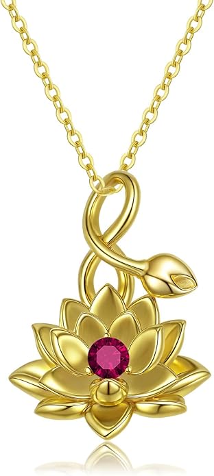 Birth Flower Birthstone Necklace for Women: Solid 925 Sterling Silver 14K Gold Plated Hypoallergenic Non-tarnish, Birth Month Flower Necklace Personalized Birthday Gifts for Wife Girlfriend Daughter