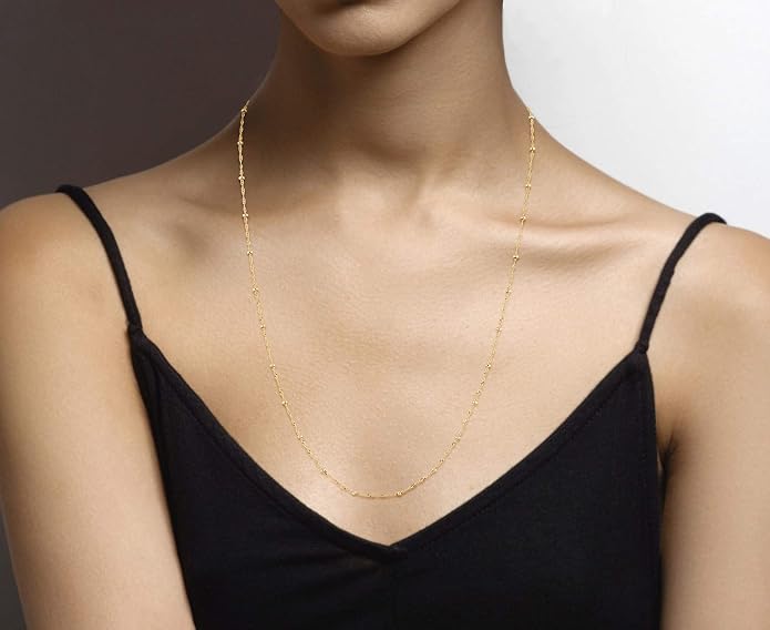Miabella Italian 18K Gold Plated 925 Sterling Silver Singapore Bead Chain Station Necklace for Women, Made in Italy