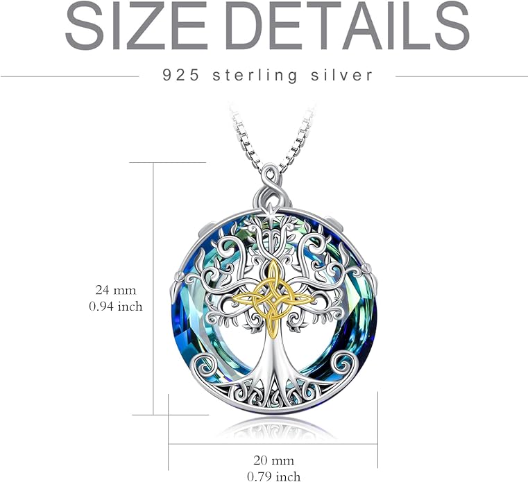 TOUPOP Tree of Life Necklace 925 Sterling Silver Celtic Knot Tree Pendant Jewelry with Blue Crystal Christmas Gifts for Women